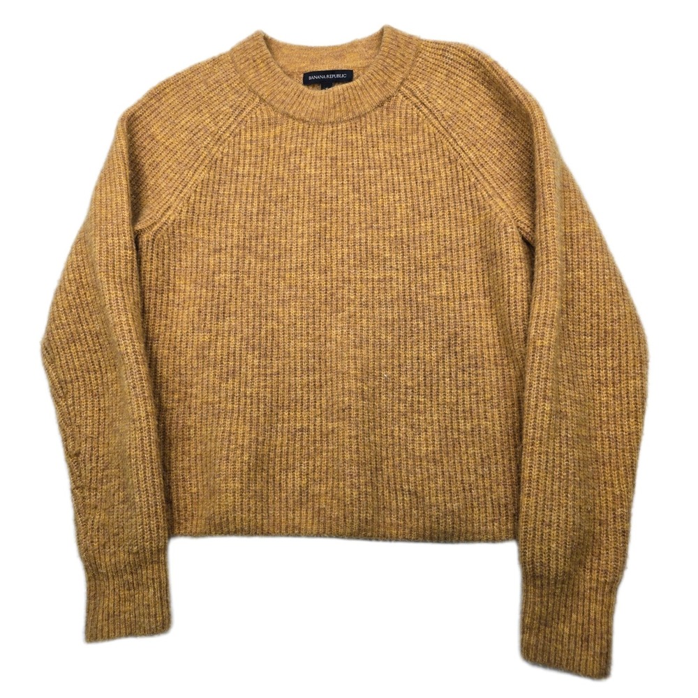 Banana Republic Sweater Womens Small Mustard Yellow‎ Wool Ribbed Knit Raglan